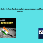 National Space Day: A day to look back at India's space journey and look forward to the future" is displayed on the screen