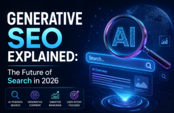 Generative SEO Explained – futuristic AI-powered search optimization concept with digital search interface, AI overview, and SEO analytics for the future of search in 2026.